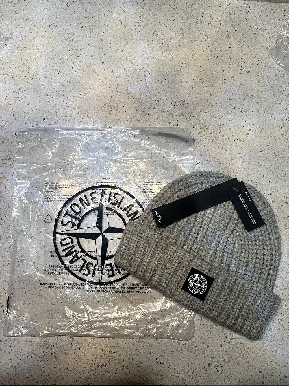 Stone Island Ribbed Knit Beanie with Compass Logo Patch Gray